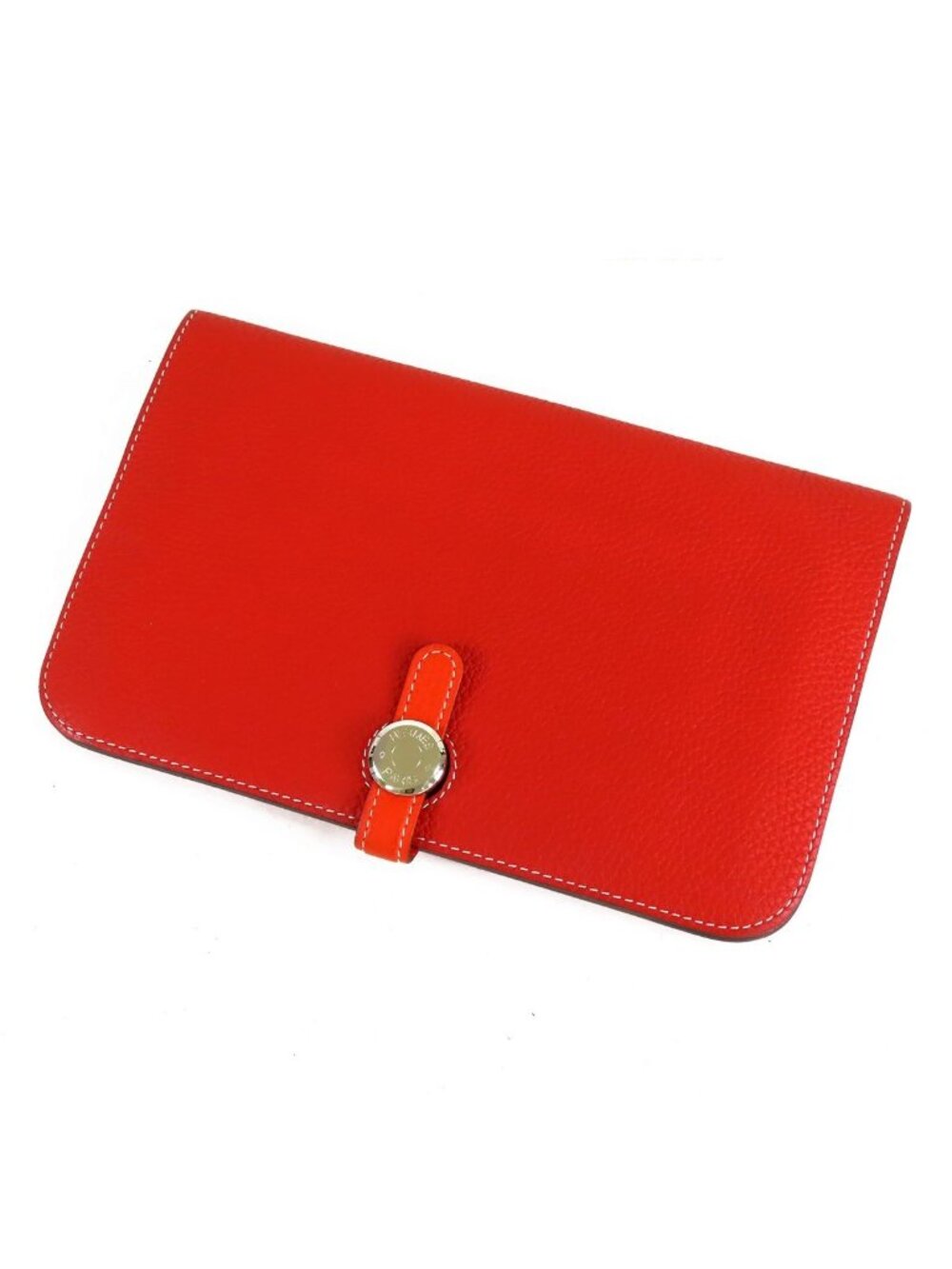 Hermes Dogon GM Duo Geranium Capucines Silver Togo Wallet